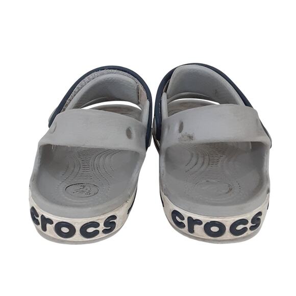 Crocs Bayaband Crocband Sandals Kids 12 Adjustable Hook & Loop Gray Blue Boys - Picture 6 of 9